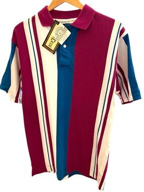 VTG Steeplechase Striped Knit Polo Shirt Deadstock USA Mens Large Maroon Teal